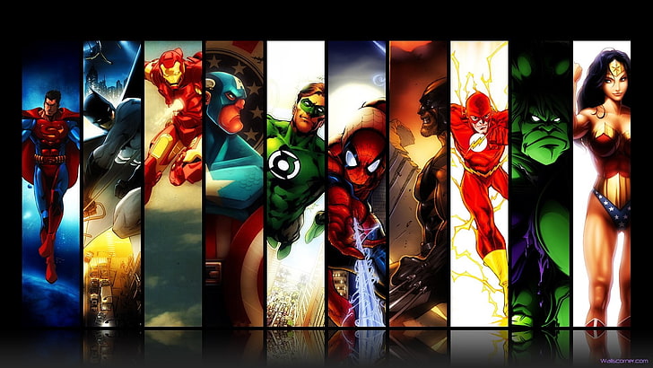 DC super heroes illustration, untitled, Marvel Comics, DC Comics
