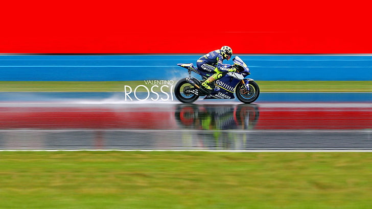 blue and white sport bike, Valentino Rossi, motorcycle, racing