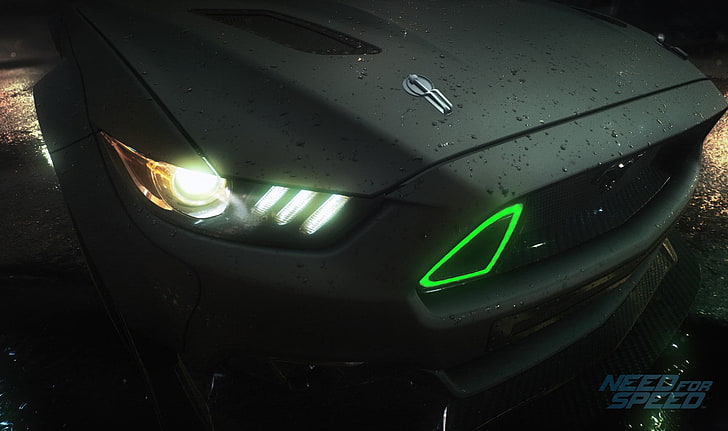 grey sports car, anime, Need for Speed, racing, video games, 2015 Ford Mustang RTR