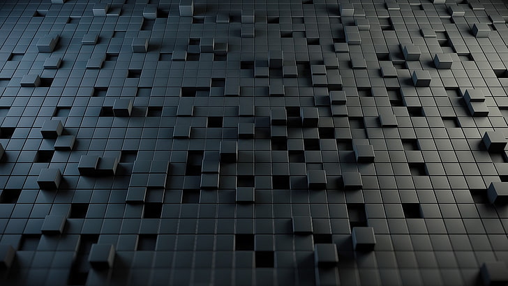 black cube digital wallpaper, abstract, pattern, 3D, full frame