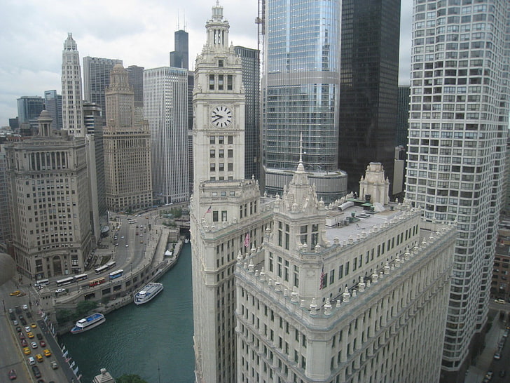 Chicago, city, cityscape, clock tower, old building, urban