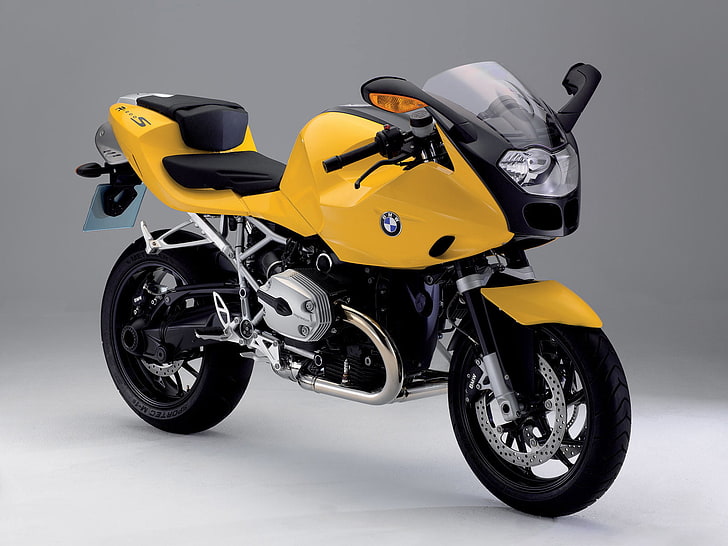 BMW R 1200 S Yellow, yellow BMW sports bike, Motorcycles, transportation, HD wallpaper