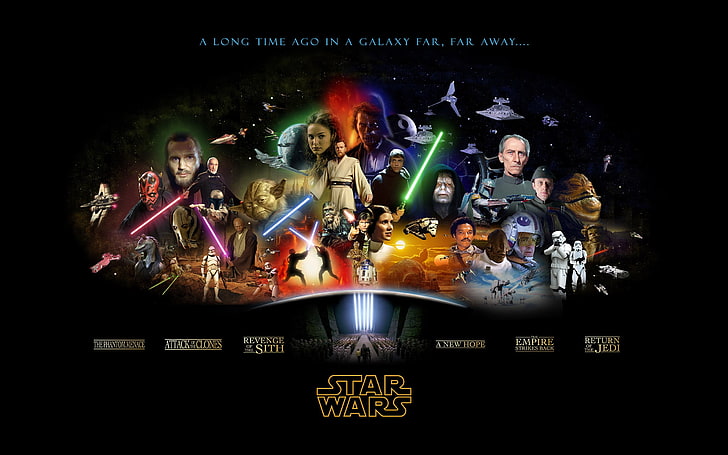 Star Wars poster, movies, simple background, group of people