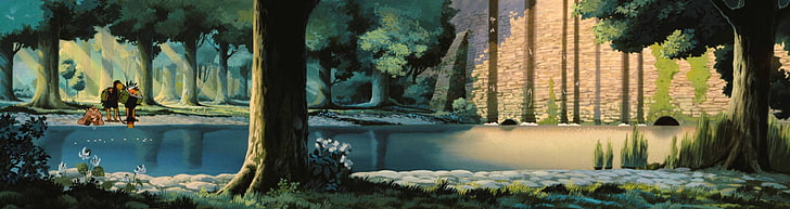 anime, Studio Ghibli, water, reflection, nature, architecture