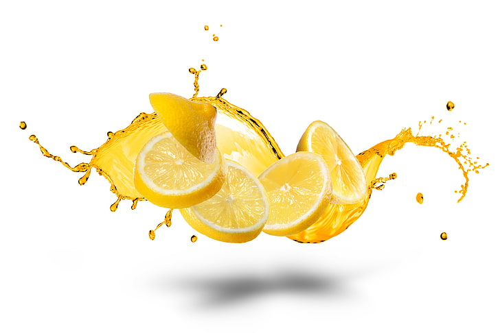 lemon wallpaper, water, squirt, slices, splashes, lemon slices