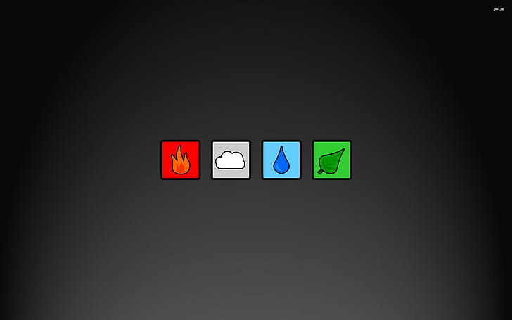 Elements, fire, clouds, dewdrops, and leaf icon, water, earth, HD wallpaper