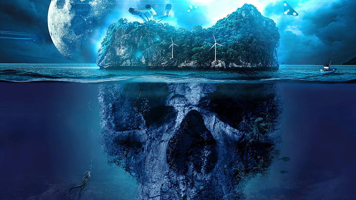 Fantasy, Island, Skull, HD wallpaper