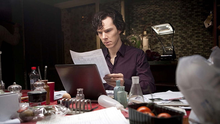 men's maroon dress shirt, Benedict Cumberbatch, Sherlock, one person