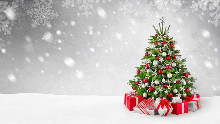 HD wallpaper: Christmas tree, Snowfall, 5K, Decoration, Gifts, Presents ...
