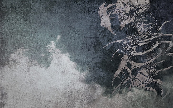 blue, black, and gray skeleton print textile, dark, fantasy art, HD wallpaper
