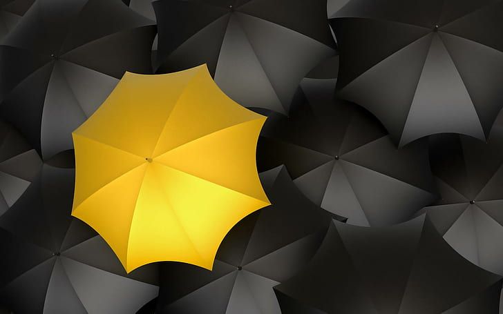 Be Unique :), yellow, umbrella, black, ambrellas, original, 3d and abstract