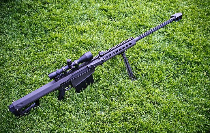black sniper rifle, grass, self-loading, heavy, Barrett M82, gun