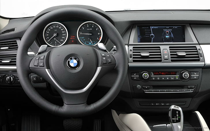 2010 BMW X6 ActiveHybrid Interior, black bmw steering wheel, cars, HD wallpaper