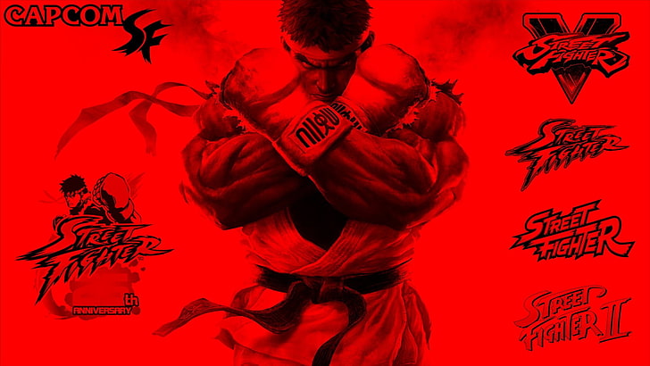 street, Ryu (Street Fighter), Capcom, red, street figther  v