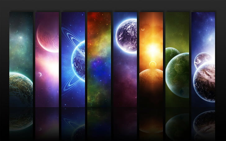 planet colorful space panels, multi colored, digital composite