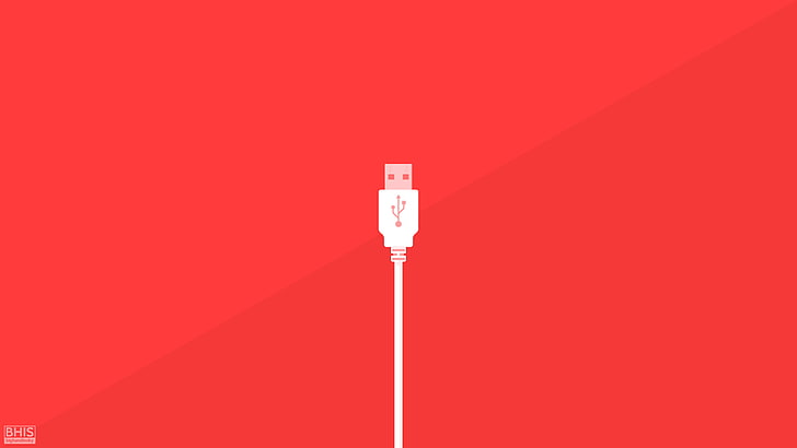 white micro-USB on orange background wallpaper, minimalism, red, HD wallpaper