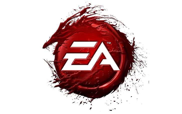 round red EA logo, Dragon Age, brands, Electronic Arts, drop, HD wallpaper