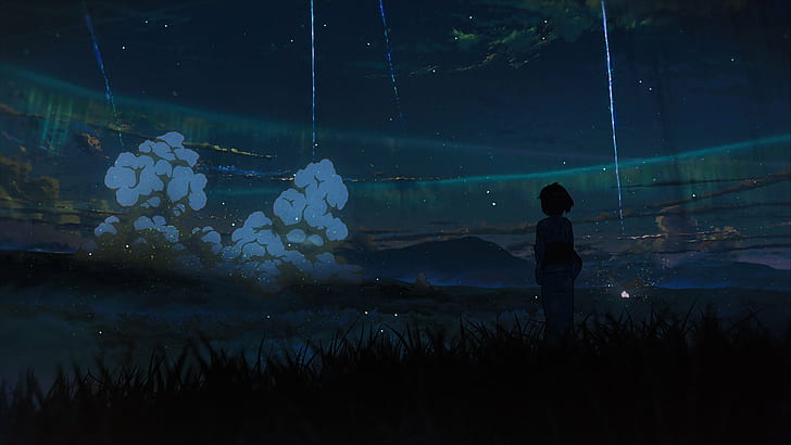 anime, landscape, sky, clouds, kimono, Japanese kimono, Kimi no Na Wa, HD wallpaper