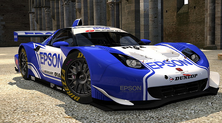 Honda NSX EPSON, blue and white race coupe, Games, Gran Turismo