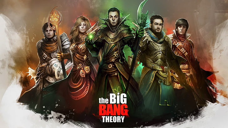 The Big Bang Theory poster, drawing, text, human representation