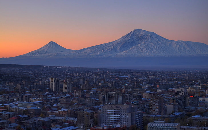 skyscraper lot, armenia, yerevan, city, mountain, landscape, houses HD wallpaper