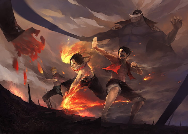One Piece Monkey D Luffy and Portgas D Ace digital wallpaper