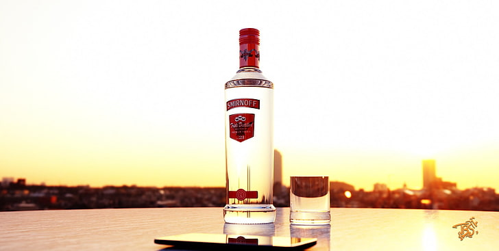 white and red labeled bottle, alcohol, 3D, architecture, built structure, HD wallpaper