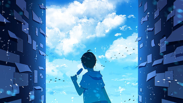 Hd Wallpaper Anime Anime Boys Children People Paper Blue White Sky Wallpaper Flare