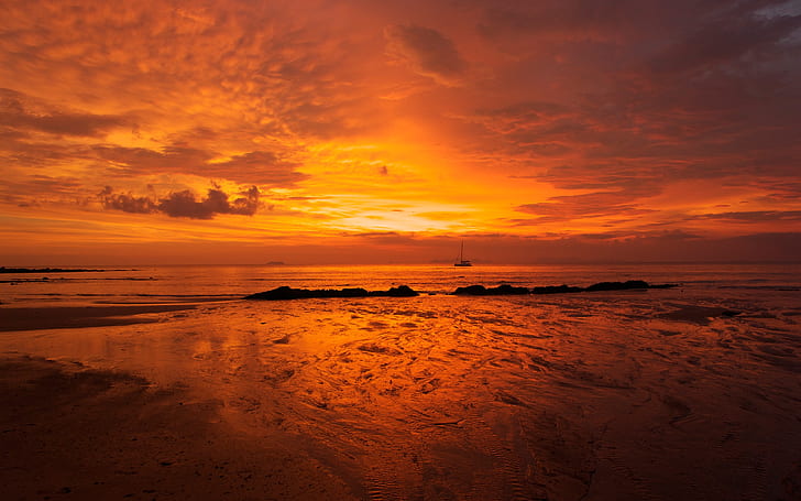 Andaman Sunset, water, thailand, beach, seascape, HD wallpaper