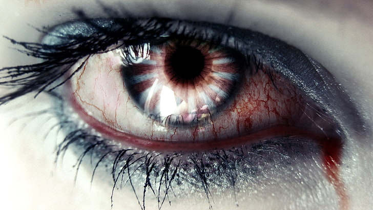bloody human eye closeup photography, eyes, one person, human body part