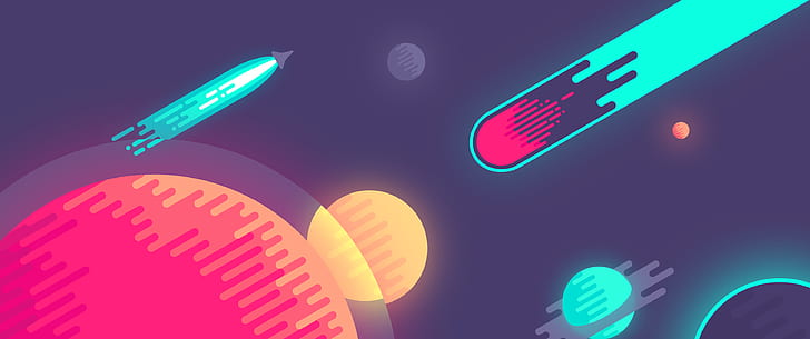 planets illustration, kurzgesagt, technology, vector, backgrounds