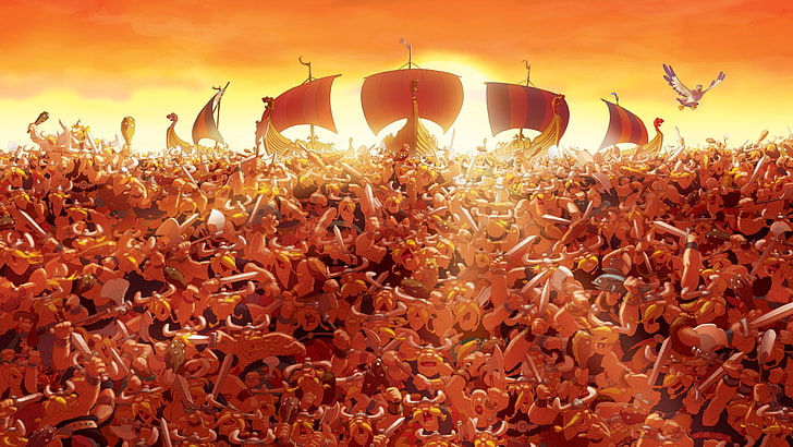 asterix and the vikings, sky, orange color, crowd, group of people