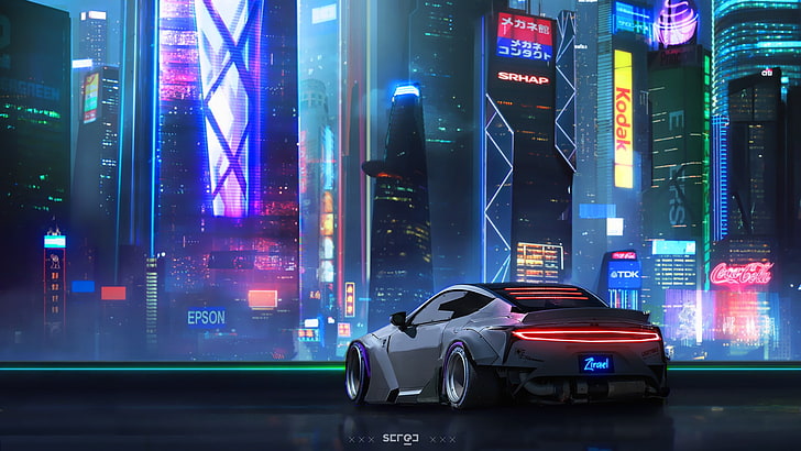 Auto, Night, The city, Neon, Machine, Art, Concept Art, Cyberpunk 2077, HD wallpaper