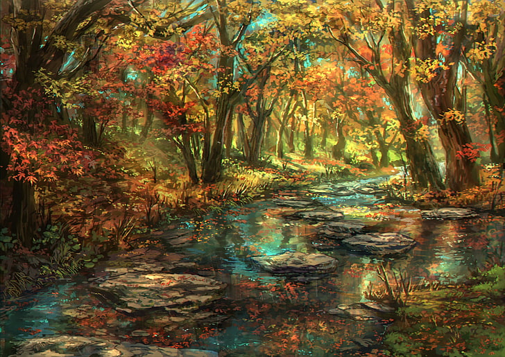 HD wallpaper: Anime, Original, Artistic, Fall, Foliage, Forest, Leaf,  Nature | Wallpaper Flare