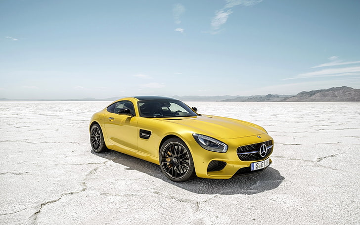 racing, Mercedes-Benz, yellow cars, desert, Mercedes-AMG GT, HD wallpaper
