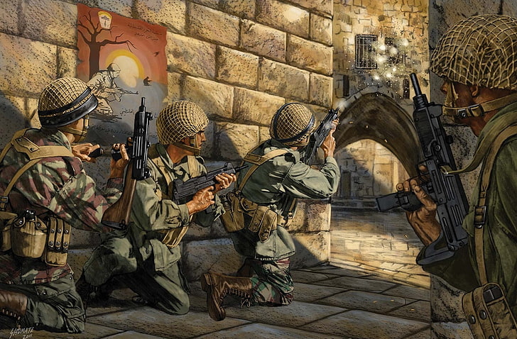 soldiers illustration, figure, art, gun, equipment, shots, special forces, HD wallpaper