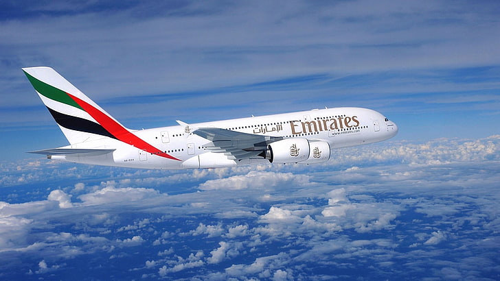 Emirates Airline plane, Aircrafts, Airbus A380, Airplane, Cloud, HD wallpaper