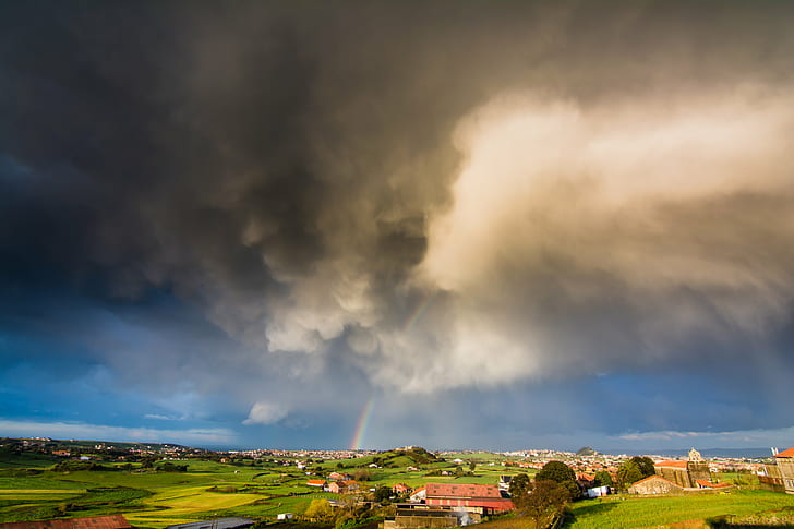 cloud formation over rural, Tornado, Arcoiris, santander, 16mm, HD wallpaper