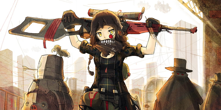 female anime character holding rifle, anime girls, artwork, sniper rifle, HD wallpaper