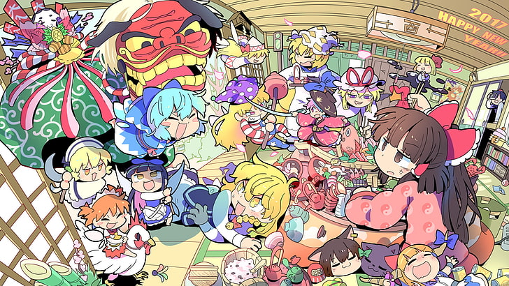 Anime, Touhou, Aya Shameimaru, Chen (Touhou), Cirno (Touhou), HD wallpaper