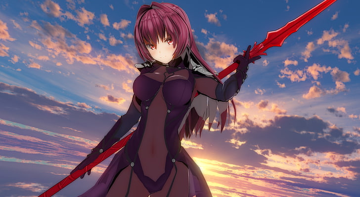 Fate, 4K, Grand Order, Lancer, sky, sunset, one person, cloud - sky