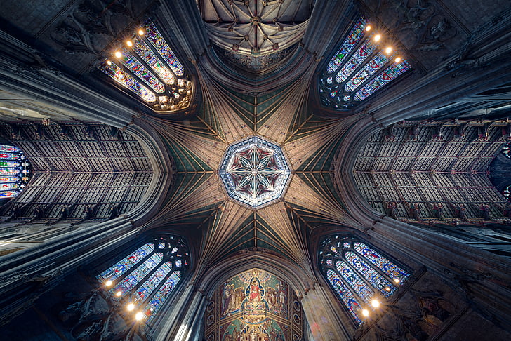 cathedral ceiling low angle 360 photography, Symmetrical, Interior