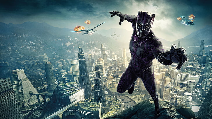 Black Panther, Avenger, action figures, city, architecture