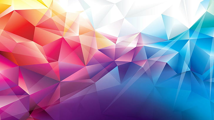 abstract, low poly, 3D, purple, blue, white, and red kaleidoscope ombre image, HD wallpaper