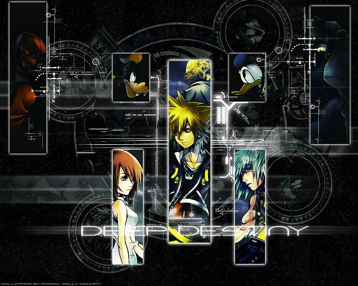 Deep Destiny logo, Kingdom Hearts, Donald Duck, Goofy, Kairi (Kingdom Hearts), HD wallpaper