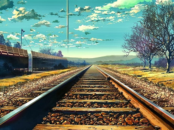 railway, Makoto Shinkai, 5 Centimeters Per Second, anime, rail transportation, HD wallpaper