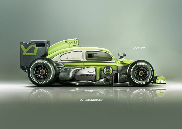 green and gray vehicle concept, car, YASIDDESIGN, render, artwork, HD wallpaper