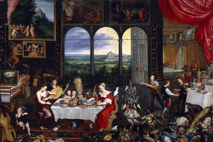 table, people, feelings, interior, picture, genre, Jan Brueghel the elder