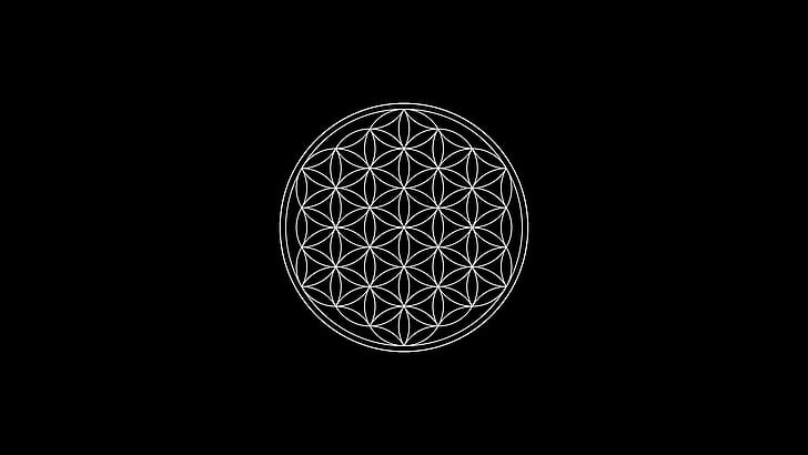 black background minimalism circle symbols sacred geometry flower of life, HD wallpaper
