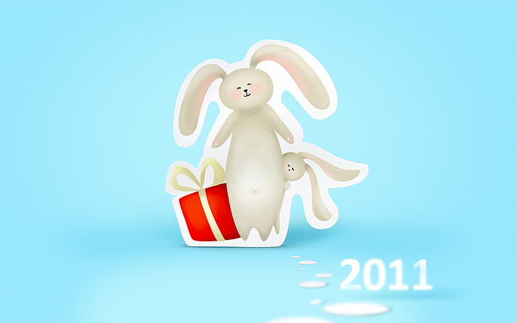 Happy For New Year 2011, gifts, presents, rabbit, HD wallpaper